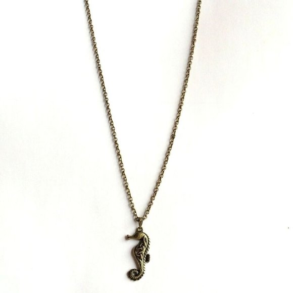 Seahorse Necklace Gold Plated Sea Life Pendant 29" Chain Island Nautical Beach - Picture 5 of 11